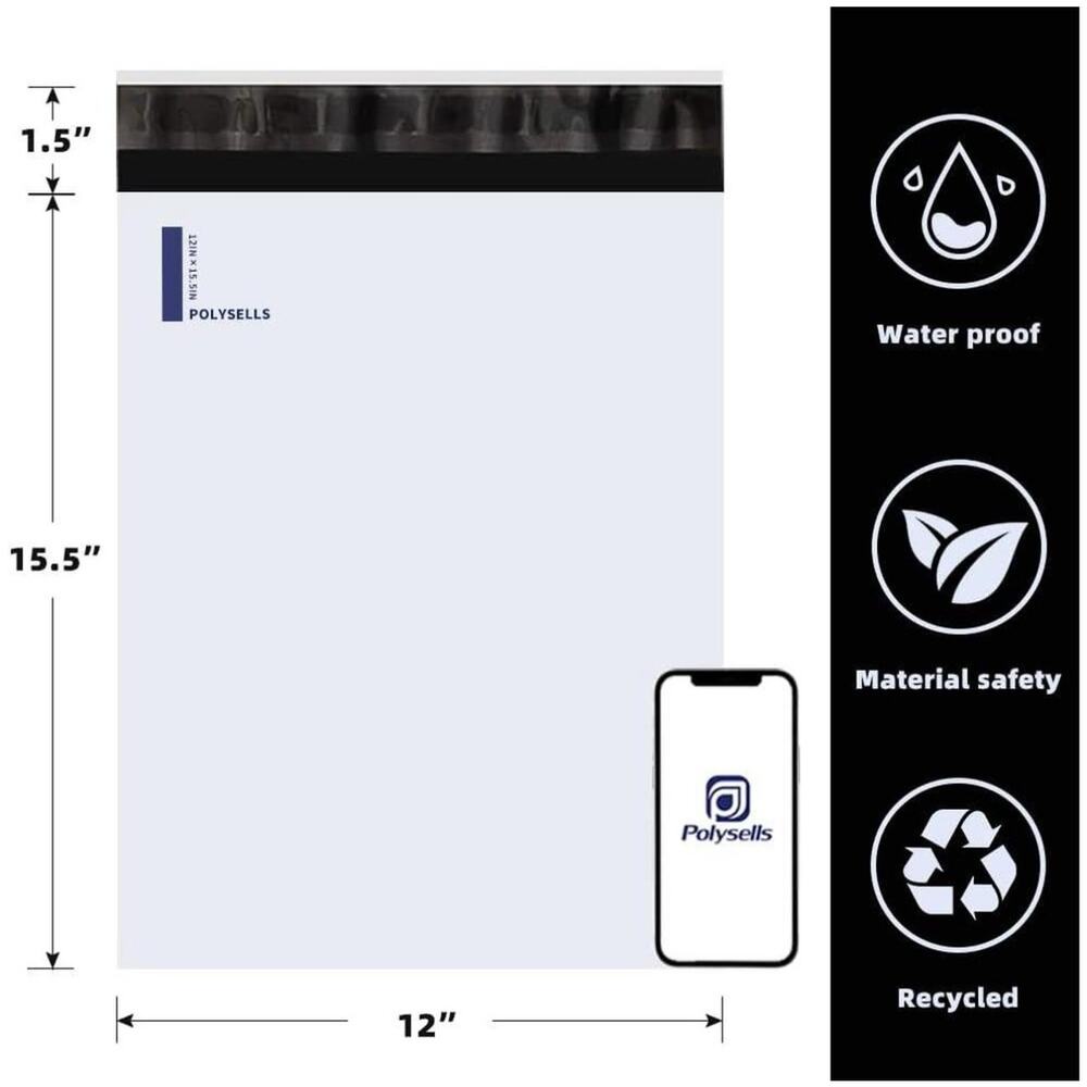 POLY MAILERS WHITE (15 PACK) 12x15.5 SELF SEAL SHIPPING BAGS MAILING BAGS NEW - Picture 2 of 4